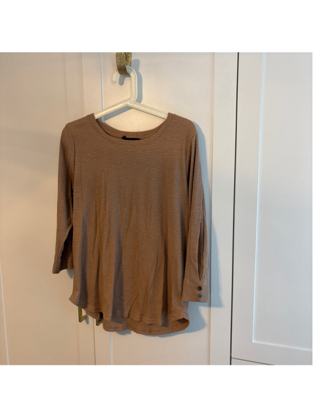 Women's Jane + Delancey Long Sleeve Ribbed Tee Beige Size L